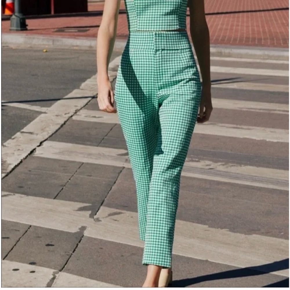 Zara Green and White Gingham Pants Size XS